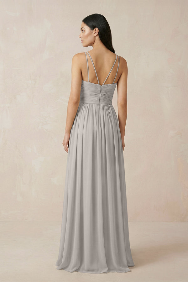 Halter Neck A - Line Chiffon Bridesmaid Dress in Silver - SHE IS ME Bridesmaid Dresses