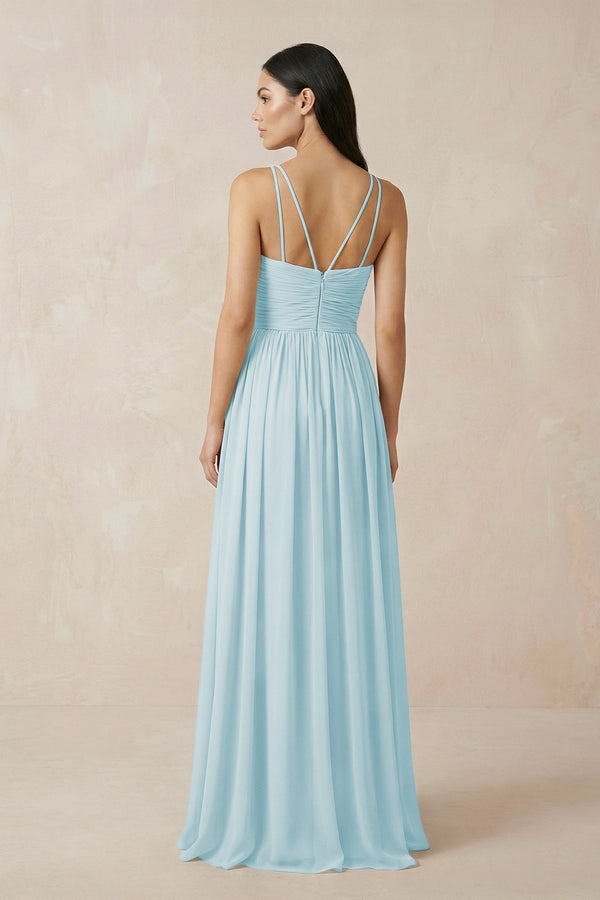Halter Neck A - Line Chiffon Bridesmaid Dress in Sky Blue - SHE IS ME Bridesmaid Dresses