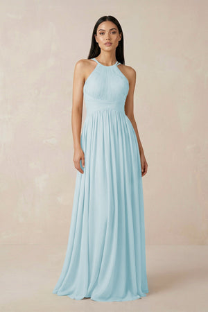 Halter Neck A - Line Chiffon Bridesmaid Dress in Sky Blue - SHE IS ME Bridesmaid Dresses