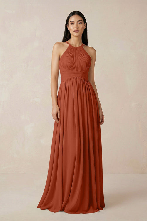 Halter Neck A - Line Chiffon Bridesmaid Dress in Spice - SHE IS ME Bridesmaid Dresses