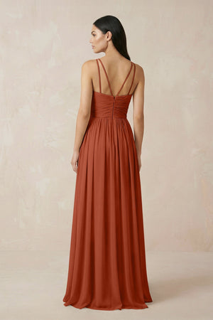 Halter Neck A - Line Chiffon Bridesmaid Dress in Spice - SHE IS ME Bridesmaid Dresses