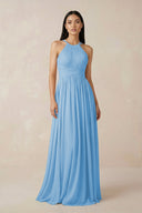 Halter Neck A - Line Chiffon Bridesmaid Dress in Steel Blue - SHE IS ME Bridesmaid Dresses