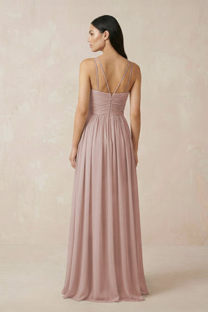 Halter Neck A - Line Chiffon Bridesmaid Dress in Toffee - SHE IS ME Bridesmaid Dresses