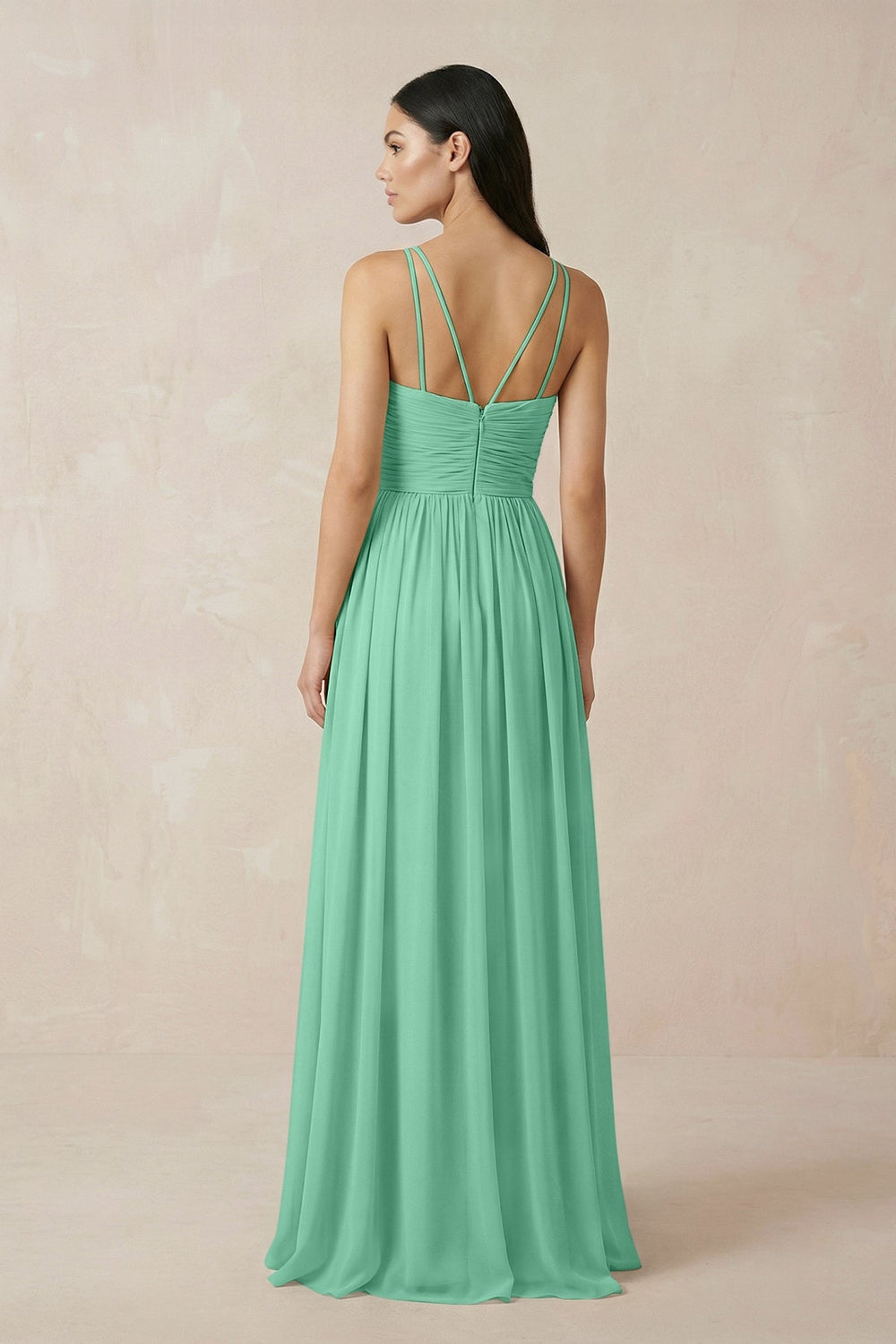 Halter Neck A - Line Chiffon Bridesmaid Dress in Turquoise - SHE IS ME Bridesmaid Dresses