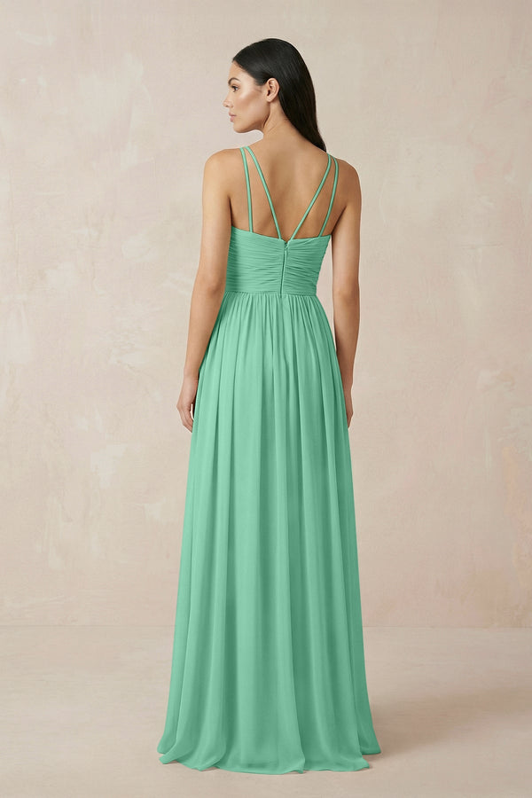 Halter Neck A - Line Chiffon Bridesmaid Dress in Turquoise - SHE IS ME Bridesmaid Dresses