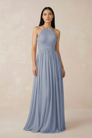Halter Neck A - Line Chiffon Bridesmaid Dress in Twilight - SHE IS ME Bridesmaid Dresses