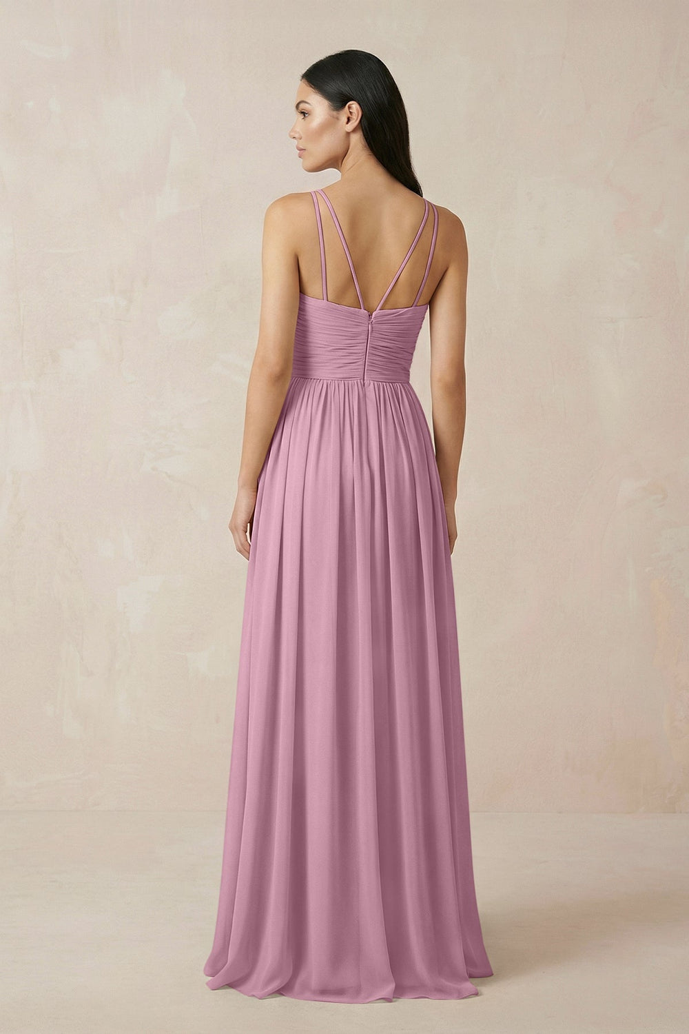 Halter Neck A - Line Chiffon Bridesmaid Dress in Vintage Mauve - SHE IS ME Bridesmaid Dresses