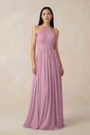 Halter Neck A - Line Chiffon Bridesmaid Dress in Vintage Mauve - SHE IS ME Bridesmaid Dresses