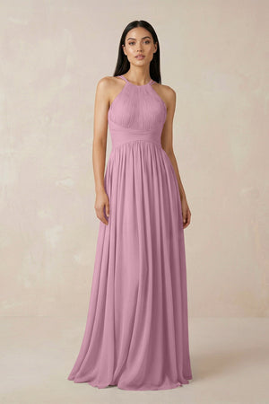 Halter Neck A - Line Chiffon Bridesmaid Dress in Vintage Mauve - SHE IS ME Bridesmaid Dresses