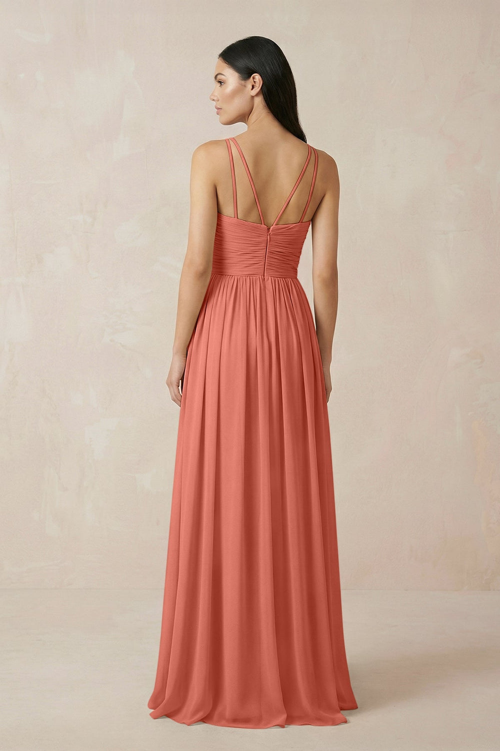 Halter Neck A - Line Chiffon Bridesmaid Dress in Wild Rose - SHE IS ME Bridesmaid Dresses