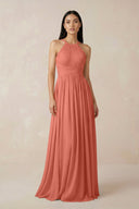 Halter Neck A - Line Chiffon Bridesmaid Dress in Wild Rose - SHE IS ME Bridesmaid Dresses