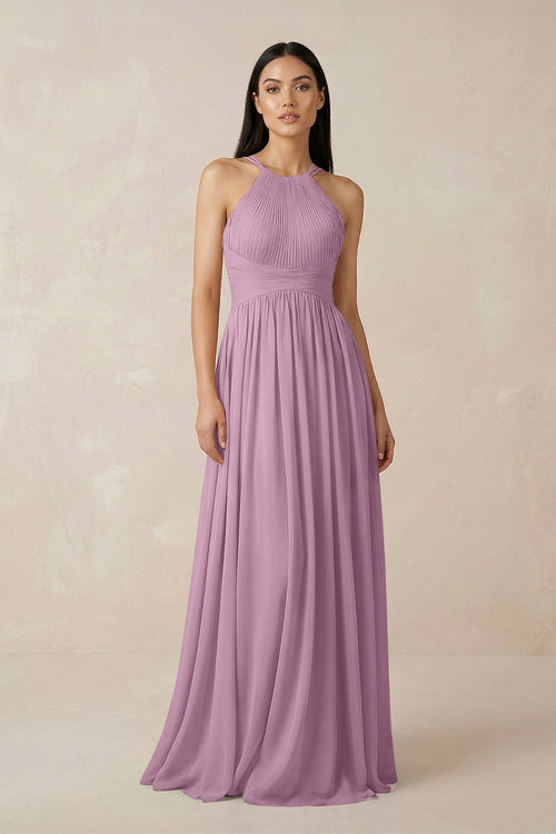 Halter Neck A - Line Chiffon Bridesmaid Dress in Wisteria - SHE IS ME Bridesmaid Dresses