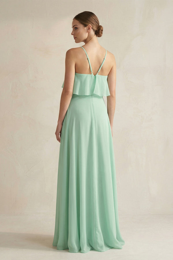 Halter Neck A-Line Chiffon Bridesmaid Dress with Keyhole in Pale Pistachio - SHE IS ME BRIDESMAID DRESSES