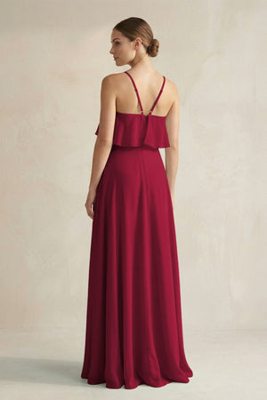 Halter Neck A - Line Chiffon Bridesmaid Dress with Keyhole in Berry - SHE IS ME Bridesmaid Dresses