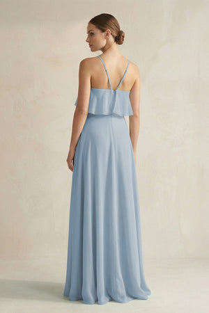 Halter Neck A - Line Chiffon Bridesmaid Dress with Keyhole in Dusty Blue - SHE IS ME Bridesmaid Dresses