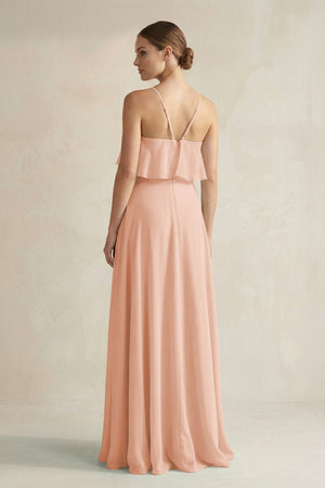 Halter Neck A - Line Chiffon Bridesmaid Dress with Keyhole in English Rose - SHE IS ME Bridesmaid Dresses