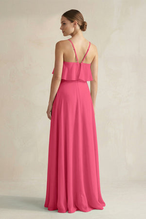 Halter Neck A - Line Chiffon Bridesmaid Dress with Keyhole in Fuchsia - SHE IS ME Bridesmaid Dresses