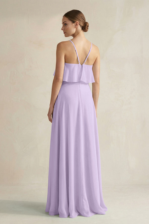 Halter Neck A - Line Chiffon Bridesmaid Dress with Keyhole in Lavender - SHE IS ME Bridesmaid Dresses