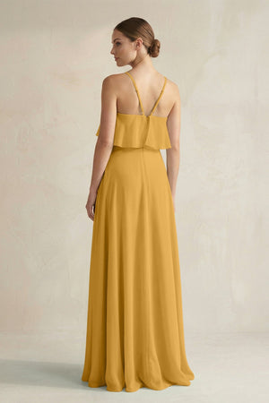 Halter Neck A - Line Chiffon Bridesmaid Dress with Keyhole in Marigold - SHE IS ME Bridesmaid Dresses