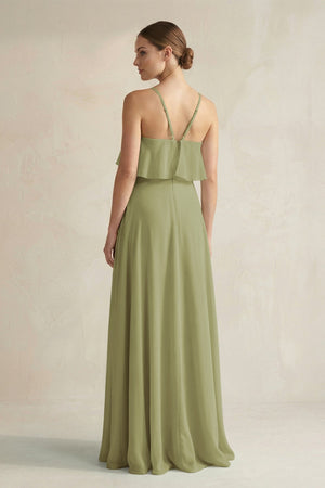Halter Neck A - Line Chiffon Bridesmaid Dress with Keyhole in Moss Green - SHE IS ME Bridesmaid Dresses