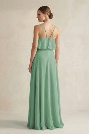 Halter Neck A - Line Chiffon Bridesmaid Dress with Keyhole in Sea Glass - SHE IS ME Bridesmaid Dresses