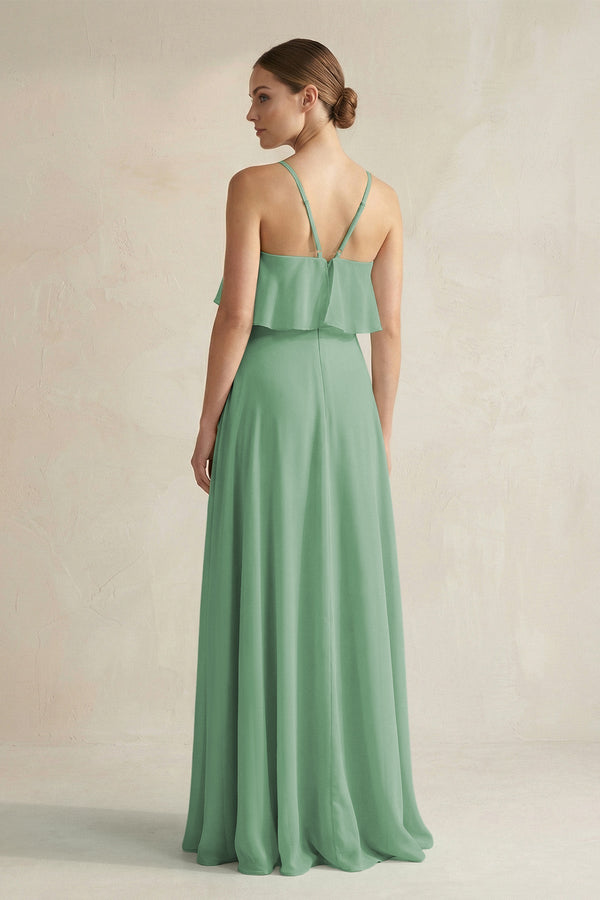 Halter Neck A - Line Chiffon Bridesmaid Dress with Keyhole in Sea Glass - SHE IS ME Bridesmaid Dresses