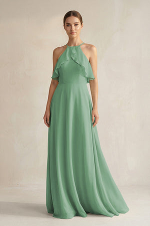 Halter Neck A - Line Chiffon Bridesmaid Dress with Keyhole in Sea Glass - SHE IS ME Bridesmaid Dresses