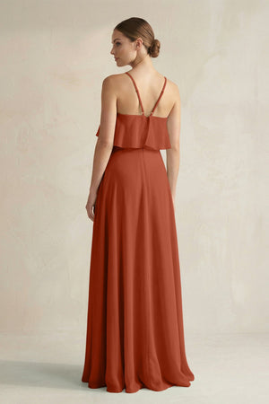 Halter Neck A - Line Chiffon Bridesmaid Dress with Keyhole in Spice - SHE IS ME Bridesmaid Dresses