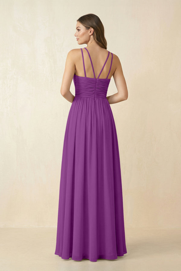 Halter Pleated A - Line Chiffon Bridesmaid Dress in Amethyst - SHE IS ME Bridesmaid Dresses