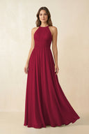 Halter Pleated A - Line Chiffon Bridesmaid Dress in Berry - SHE IS ME Bridesmaid Dresses