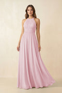 Halter Pleated A - Line Chiffon Bridesmaid Dress in Candy Pink - SHE IS ME Bridesmaid Dresses