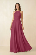 Halter Pleated A - Line Chiffon Bridesmaid Dress in Desert Rose - SHE IS ME Bridesmaid Dresses