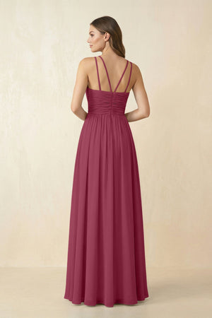 Halter Pleated A - Line Chiffon Bridesmaid Dress in Desert Rose - SHE IS ME Bridesmaid Dresses