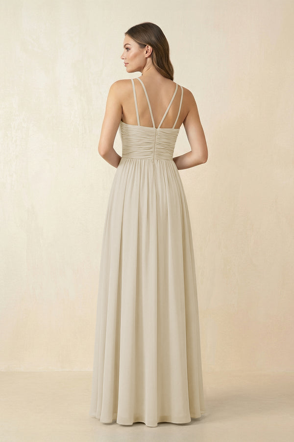 Halter Pleated A - Line Chiffon Bridesmaid Dress in Dove Gray - SHE IS ME Bridesmaid Dresses