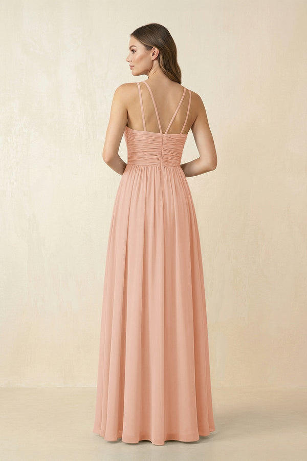 Halter Pleated A - Line Chiffon Bridesmaid Dress in English Rose - SHE IS ME Bridesmaid Dresses