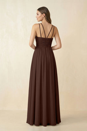 Halter Pleated A - Line Chiffon Bridesmaid Dress in Espresso - SHE IS ME Bridesmaid Dresses