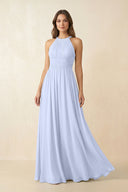 Halter Pleated A - Line Chiffon Bridesmaid Dress in Ice - SHE IS ME Bridesmaid Dresses