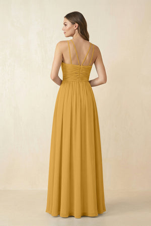 Halter Pleated A - Line Chiffon Bridesmaid Dress in Marigold - SHE IS ME Bridesmaid Dresses