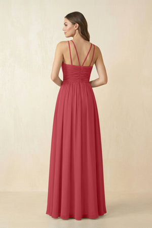 Halter Pleated A - Line Chiffon Bridesmaid Dress in Merlot - SHE IS ME Bridesmaid Dresses