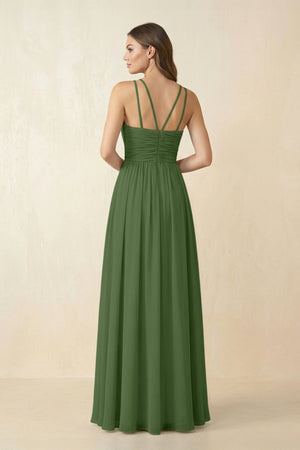 Halter Pleated A - Line Chiffon Bridesmaid Dress in Moss - SHE IS ME Bridesmaid Dresses