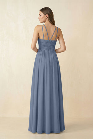 Halter Pleated A - Line Chiffon Bridesmaid Dress in Neptune - SHE IS ME Bridesmaid Dresses