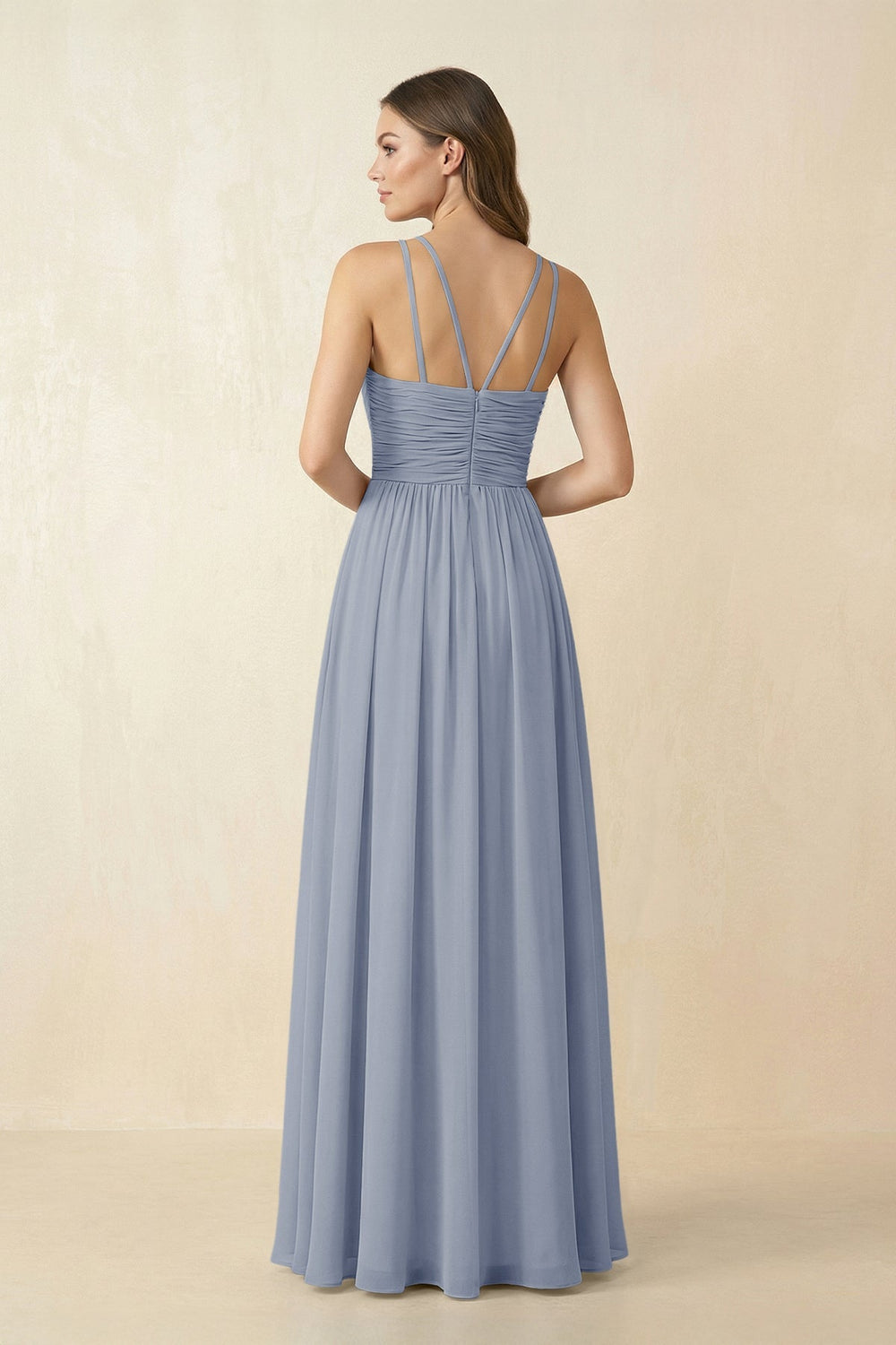 Halter Pleated A - Line Chiffon Bridesmaid Dress in Twilight - SHE IS ME Bridesmaid Dresses