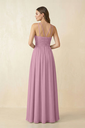 Halter Pleated A - Line Chiffon Bridesmaid Dress in Vintage Mauve - SHE IS ME Bridesmaid Dresses