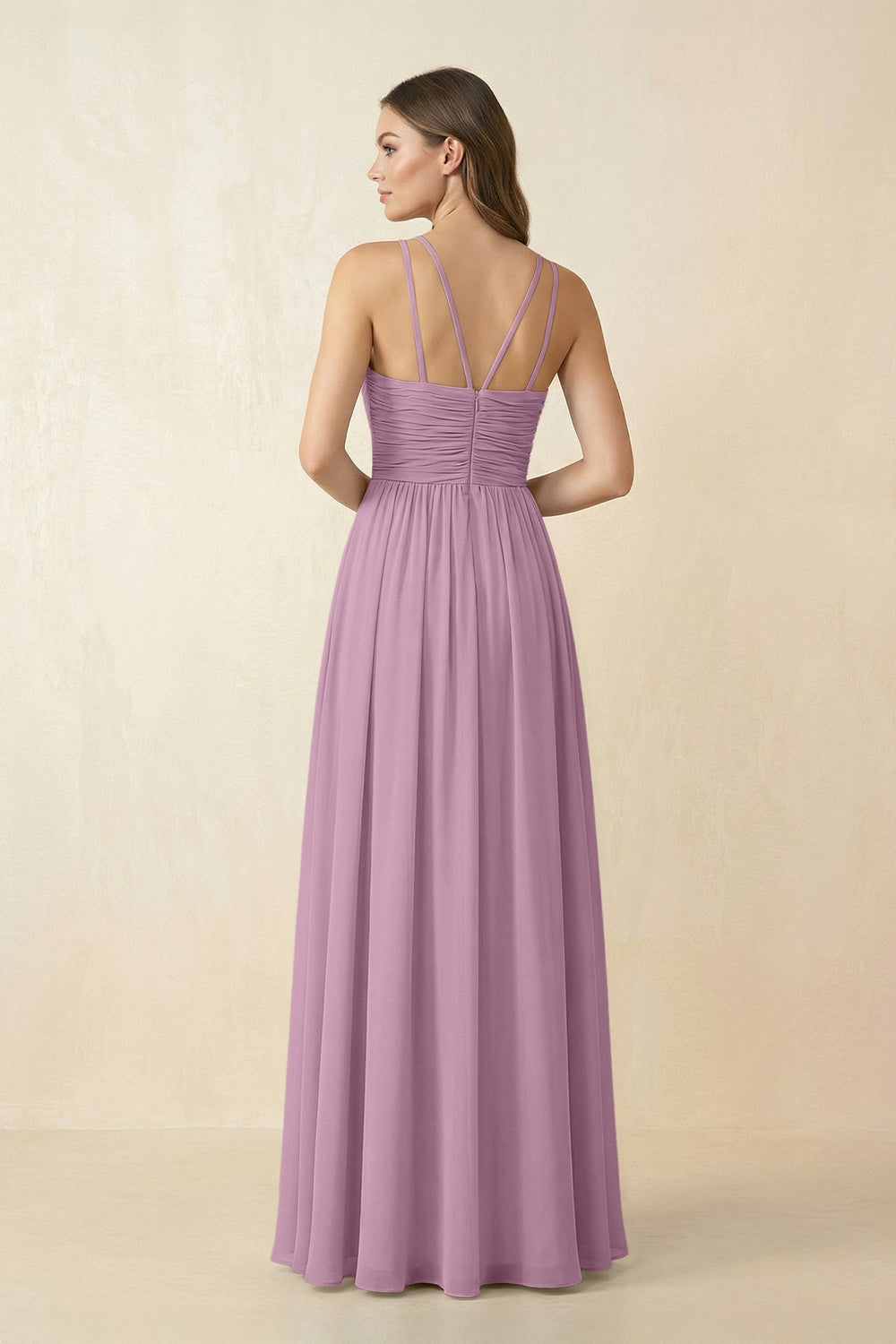 Halter Pleated A - Line Chiffon Bridesmaid Dress in Wisteria - SHE IS ME Bridesmaid Dresses