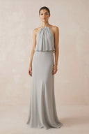 Halter Sheath Ruffled Chiffon Bridesmaid Dress - SHE IS ME Bridesmaid Dresses