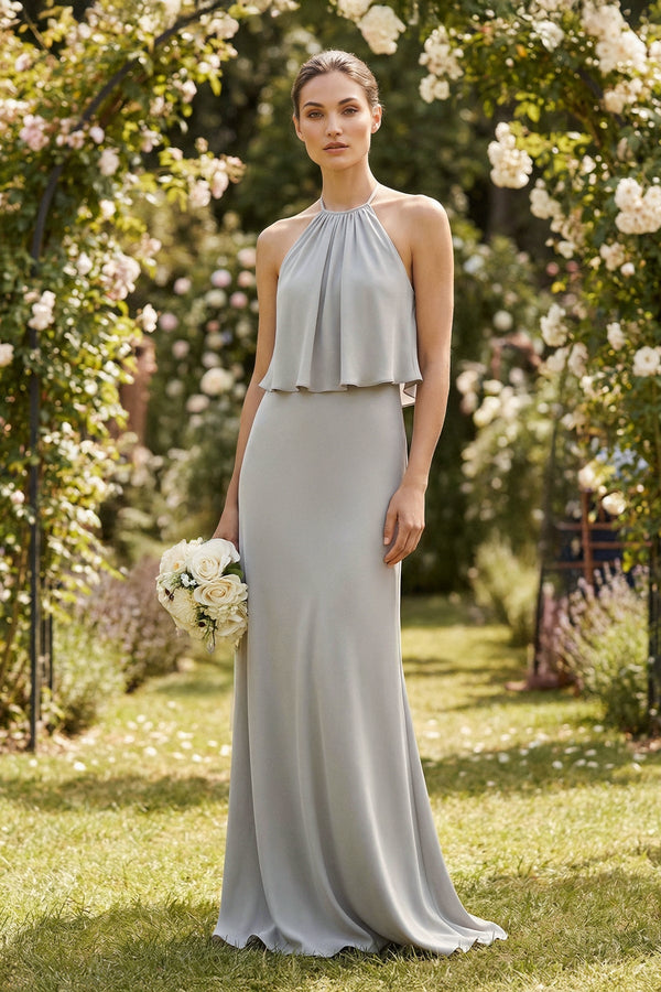 Halter Sheath Ruffled Chiffon Bridesmaid Dress - SHE IS ME Bridesmaid Dresses