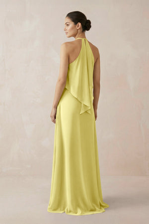 Halter Sheath Ruffled Chiffon Bridesmaid Dress in Buttercup - SHE IS ME Bridesmaid Dresses