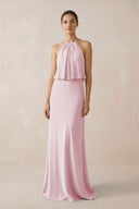 Halter Sheath Ruffled Chiffon Bridesmaid Dress in Candy Pink - SHE IS ME Bridesmaid Dresses