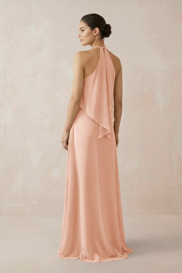 Halter Sheath Ruffled Chiffon Bridesmaid Dress in English Rose - SHE IS ME Bridesmaid Dresses