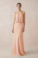 Halter Sheath Ruffled Chiffon Bridesmaid Dress in English Rose - SHE IS ME Bridesmaid Dresses